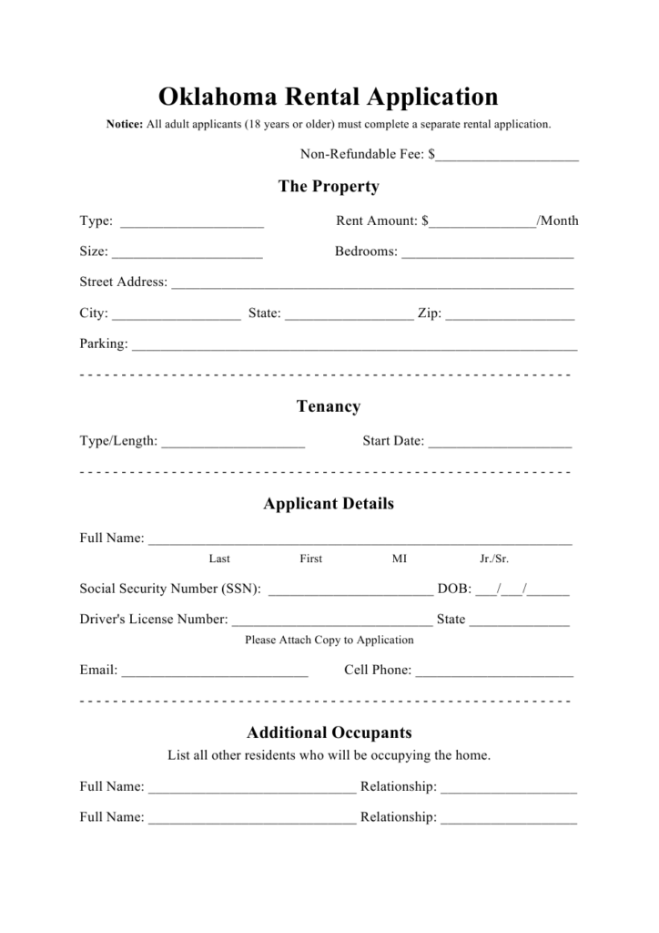 Oklahoma Rental Application Form Download Printable PDF Templateroller