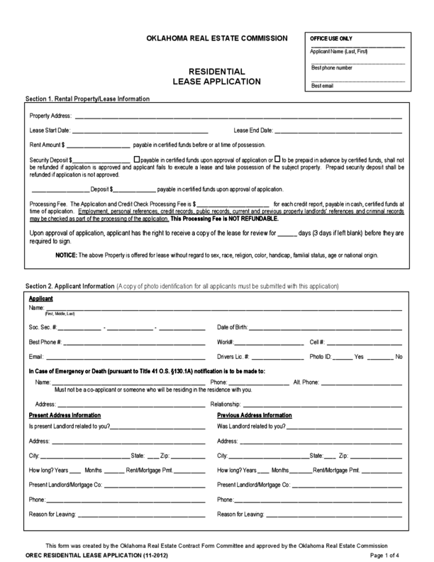 Oklahoma Rental Application LegalForms