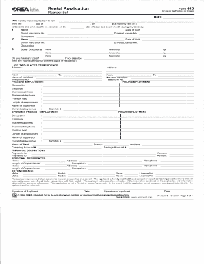 Orea Rental Application Form 410 Sample Form