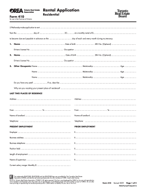 Orea Rental Application Form 410 Sample Form