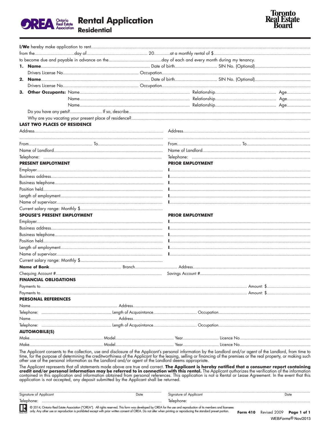 OREA Rental Application Form By Karen Law Issuu