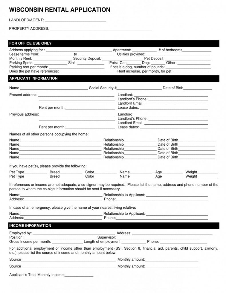 Printable Free Rental Application Form Template Addictionary Real 