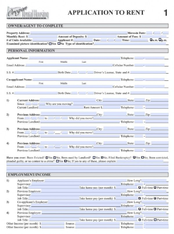 Printable Sample Rental Application Form Pdf Form Rental Application 