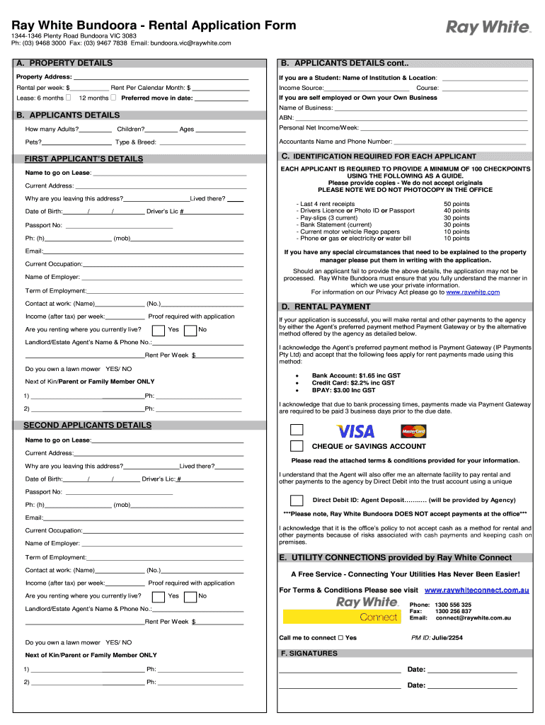 Ray White Rental Application Form Pdf Fill Online Printable 