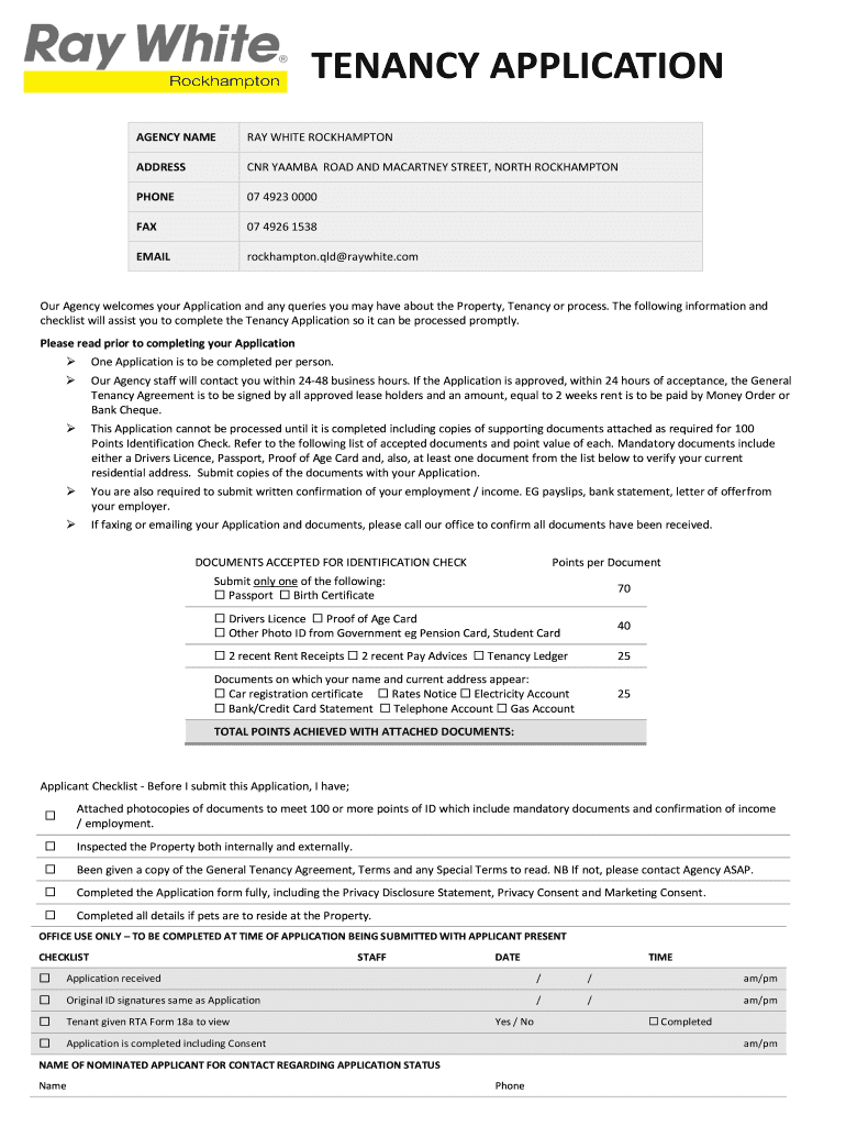 Ray White Tenancy Application Form Fill Online Printable Fillable 