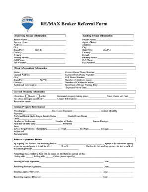 Remax Referral Form Fill Online Printable Fillable Blank PDFfiller