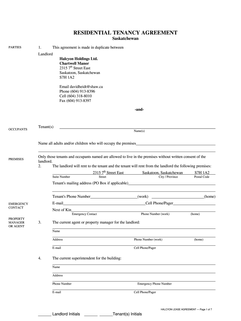 Rental Agreement Saskatchewan Fill Out And Sign Printable PDF 