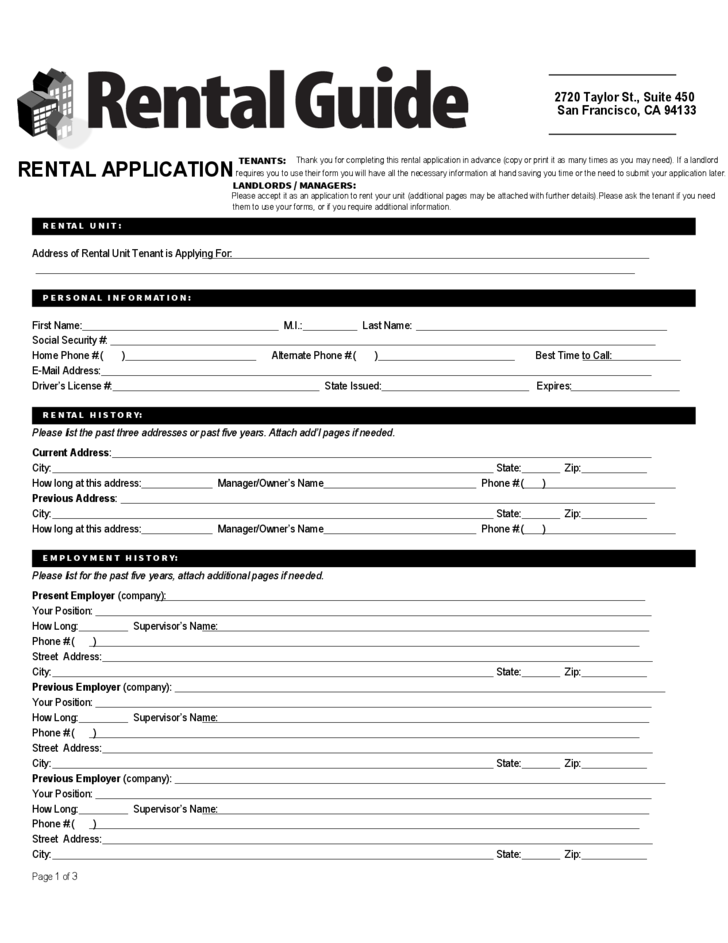 Rental Application Form California Free Download