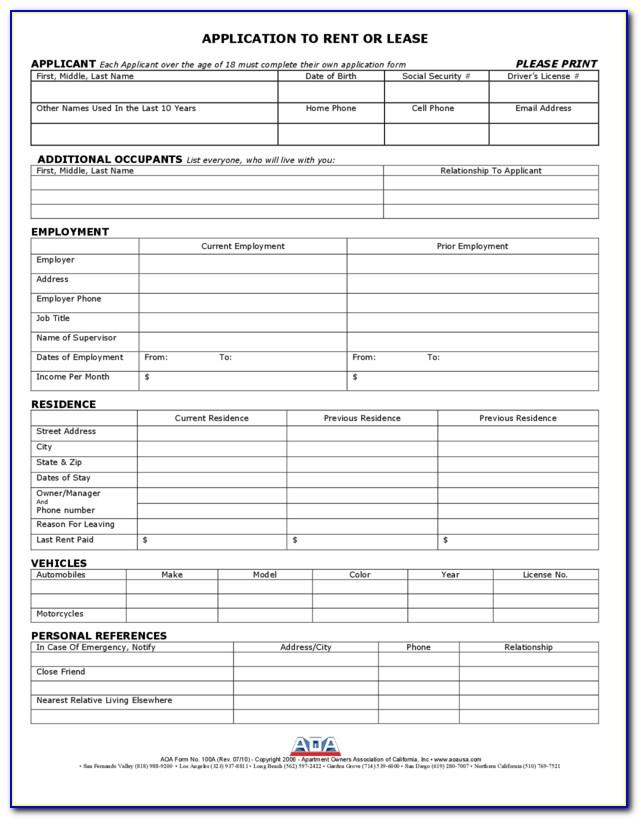 Rental Application Form California Pdf