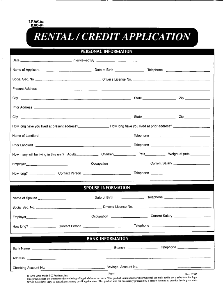 RENTAL CREDIT APPLICATION 2020 Fill And Sign Printable Template 