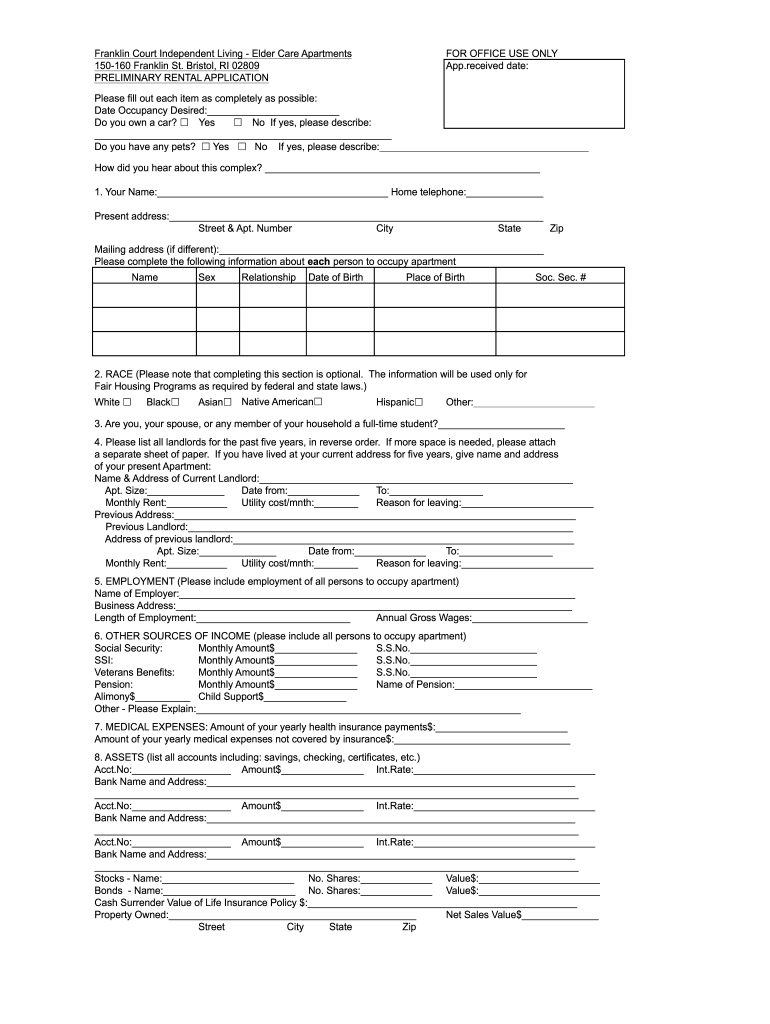 RI Preliminary Rental Application Fill And Sign Printable Template 