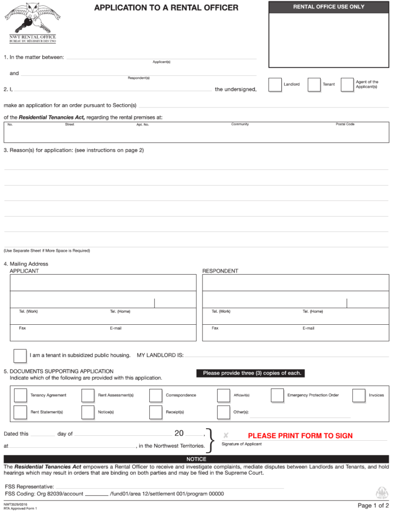 RTA Form 1 NWT3529 Download Fillable PDF Or Fill Online Application 