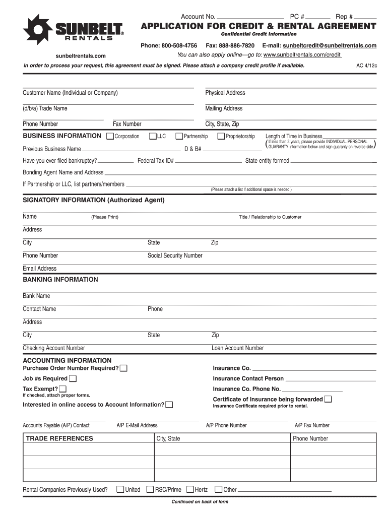 Sunbelt Rentals Credit Application Fill Out And Sign Printable PDF 