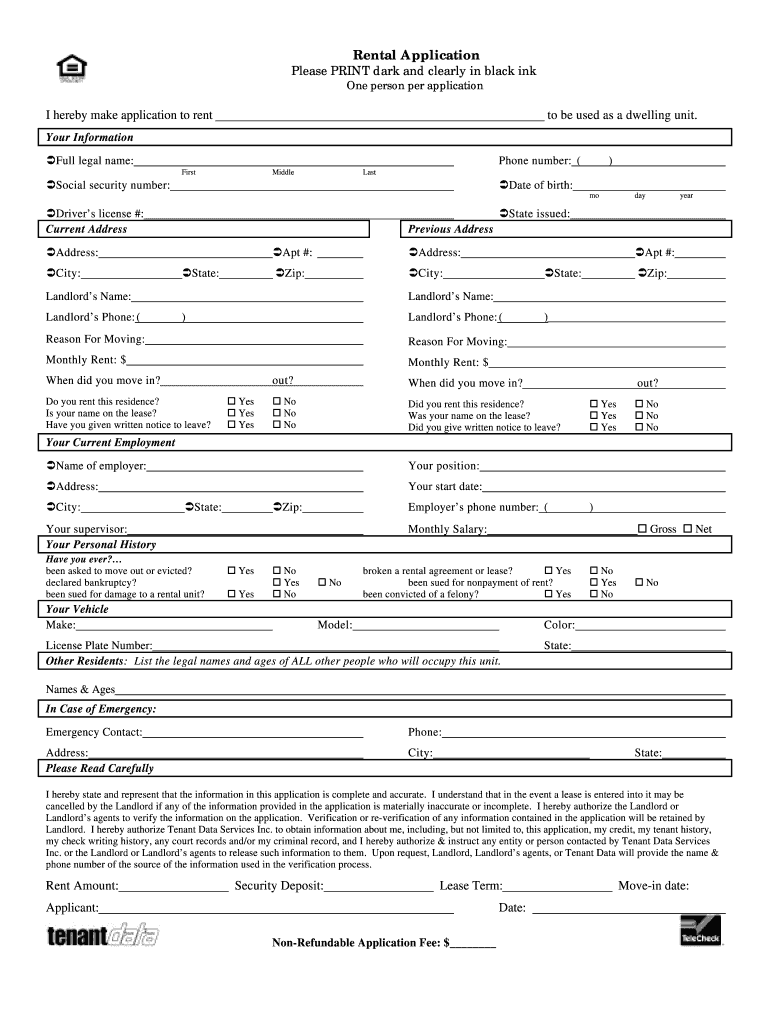 Tenant Data Rental Application Fill And Sign Printable Template 
