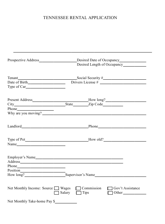 Tennessee Rental Application Form Download Fillable PDF Templateroller