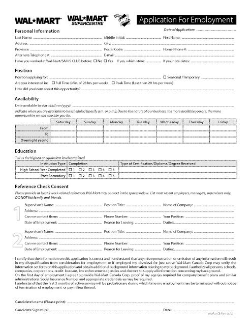 Walmart Sample Application Form Online Job Applications Job 