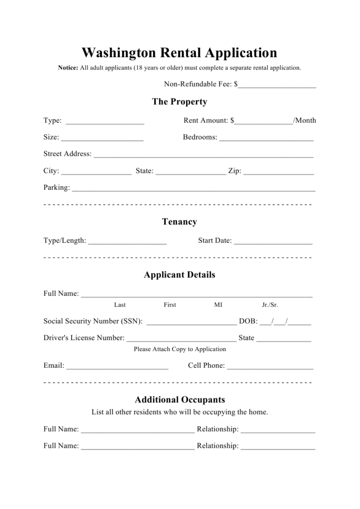 Washington Rental Application Form Download Printable PDF Templateroller