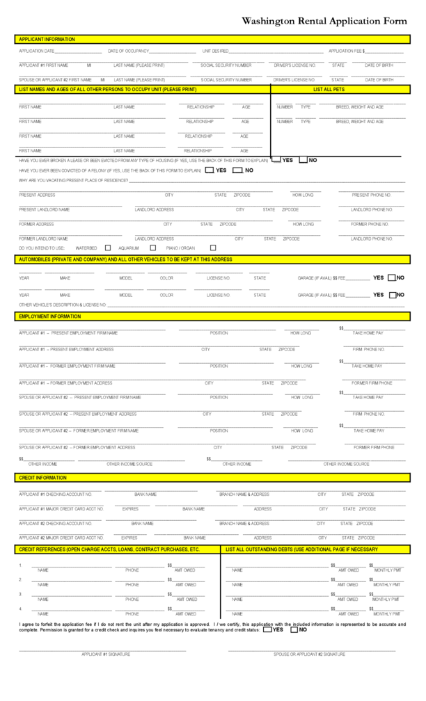 Washington Rental Application LegalForms